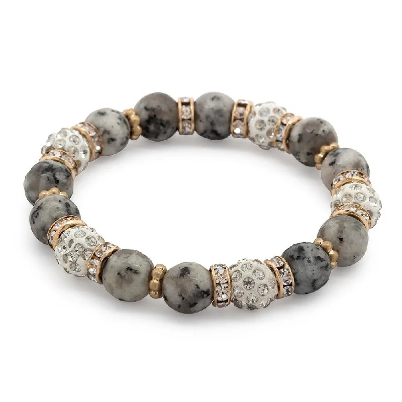 Women’s gemstone bracelet-Semi Precious Stone Stretch Bracelet CZ Pave and Marble