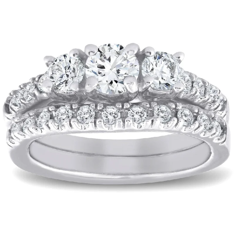 Women’s oval diamond engagement ring-Pompeii3 14k White Gold 1 1/2 Ct TDW Three Stone Engagement Wedding Ring Set