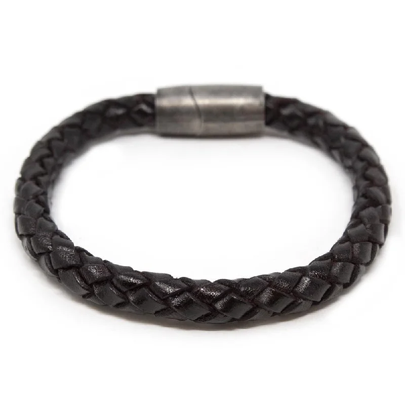 Women’s modern bracelet-Braided Leather Bracelet with Puzzle Clasp Black Large