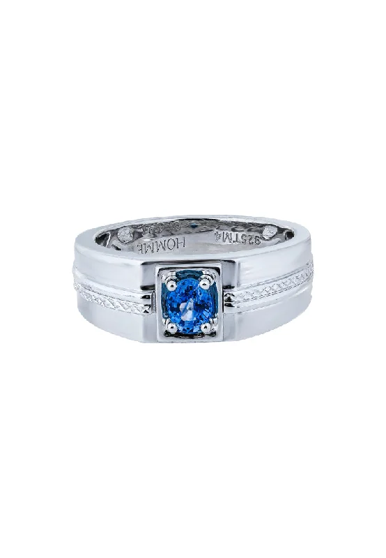 Women’s luxurious wedding rings-TOMEI Homme Collection Sapphire Men Ring, Silver+Palladium