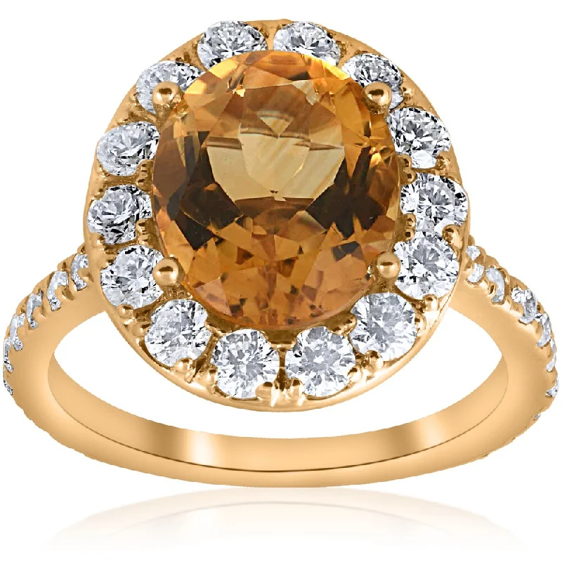 Women’s round-cut diamond engagement ring with halo-14k Yellow Gold 4 1/2 cttw Oval Citrine Diamond Halo Vintage Ring Engagement (I-J,I2-I3)