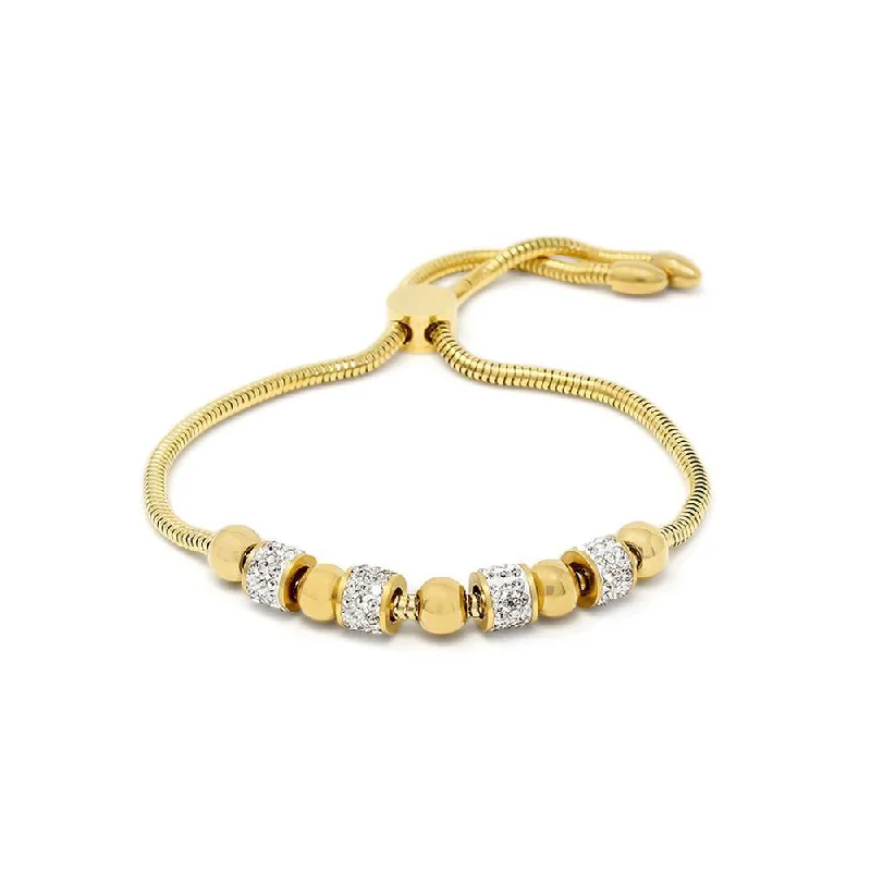 Women’s thin gold bracelet-Stainless Steel Cocoon Chain Bracelet Crystal Pave Beads Gold Plated