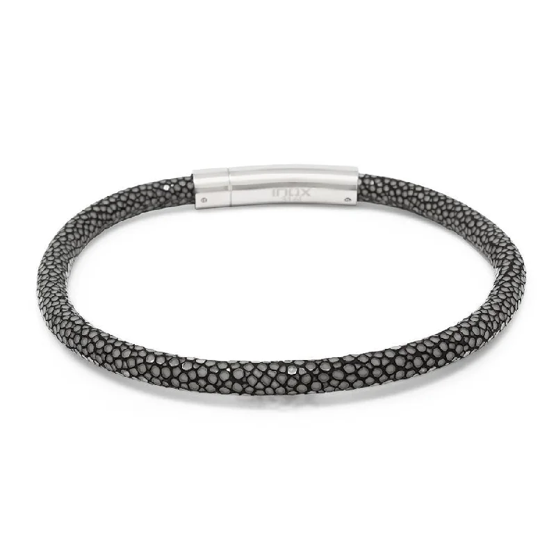 Women’s vintage cuff bracelet-Stainless Steel Grey Stingray Leather Bracelet