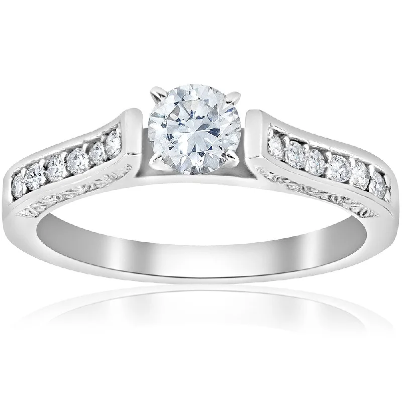 Women’s antique-style engagement ring-14K White Gold 1/2 ct TDW Diamond Round Cut Engagement Ring