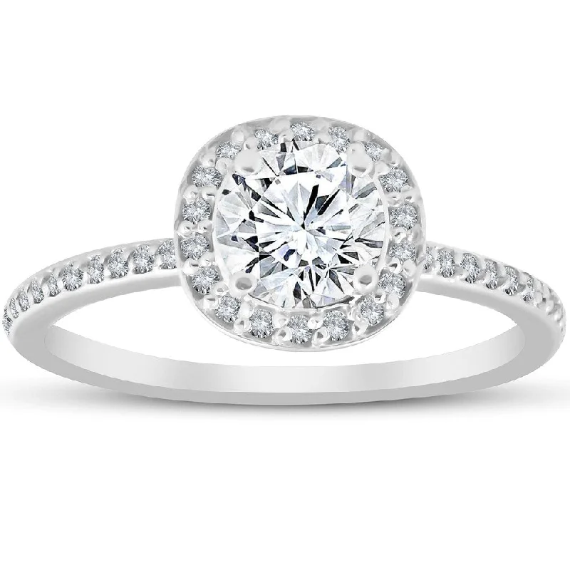 Women’s vintage-inspired engagement ring-1 Ct Diamond Cushion Halo Engagement Ring Lab Grown