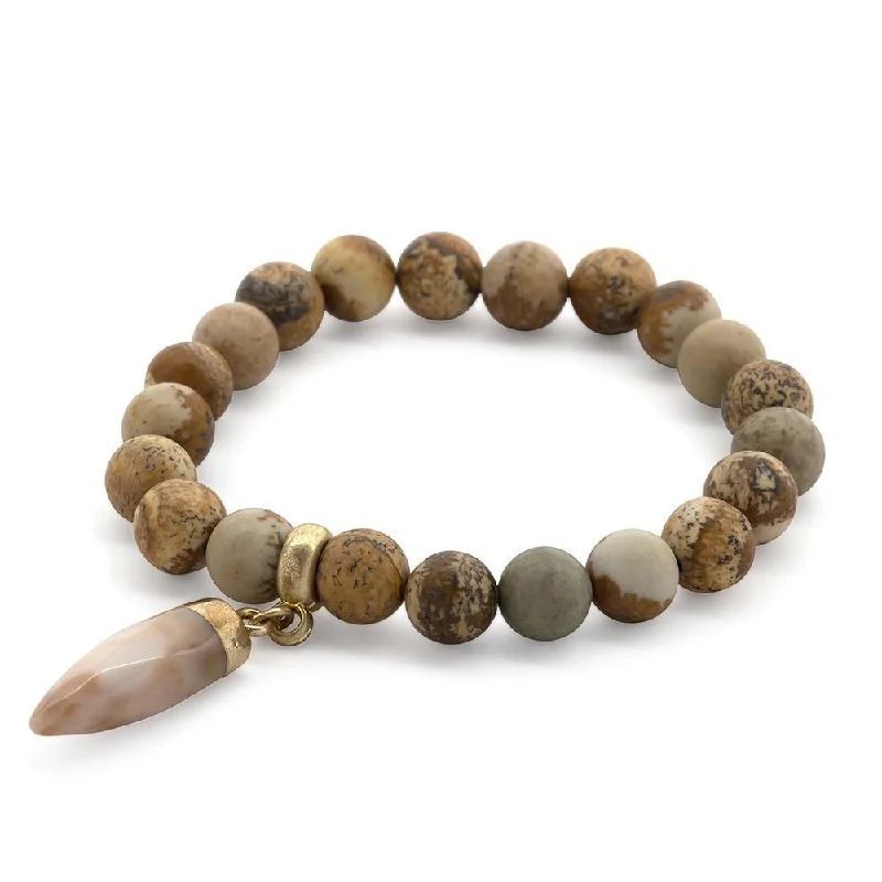 Women’s gold charm bracelet-Semi Precious Stone Stretch Bracelet with Icicle Brown