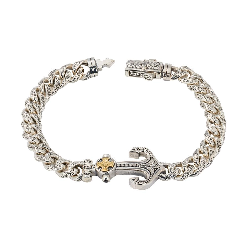 Women’s luxury diamond bracelet-Konstantino Mens Laconia Silver and 18K Gold Black Spinel Link Anchor Bracelet