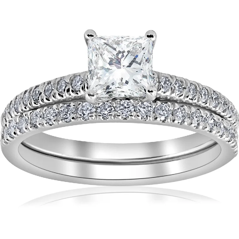 Women’s heirloom engagement ring-VS 1.90 Ct Princess Cut Diamond Wedding Engagement Ring Set White Gold Lab Grown