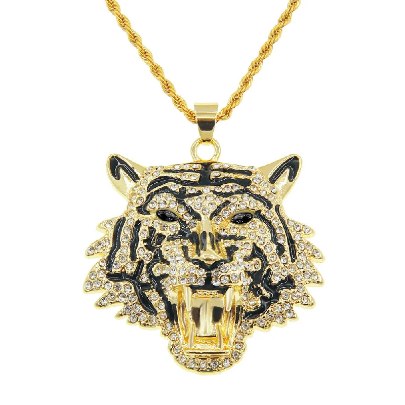 Gold (Black Eyes Tiger Head)-0.3 * 60cm Stainless Steel Hemp Flowers Chain