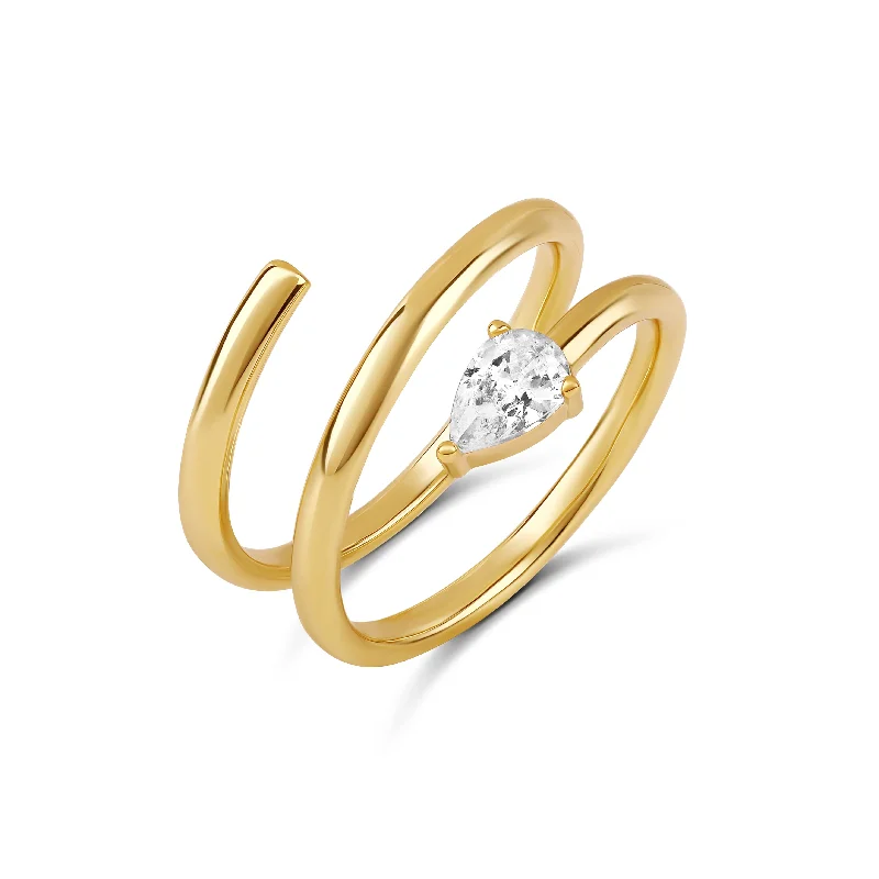 Women’s bold engagement ring-Spiral Diamond Pear Ring