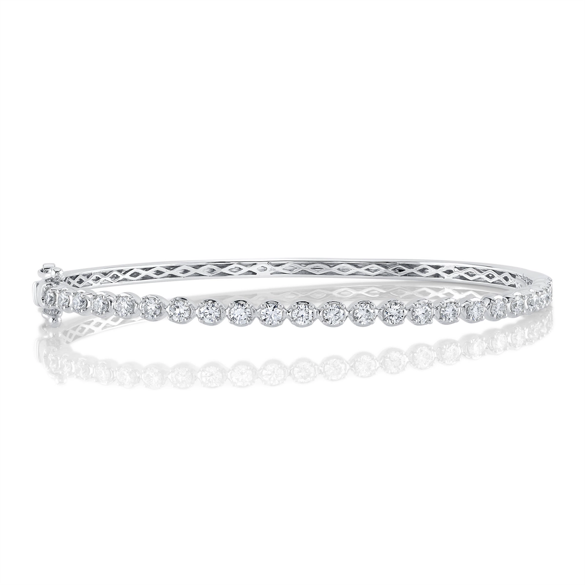 Women’s bold statement bracelet-14K White Gold Diamond Crown Setting Bangle Bracelet