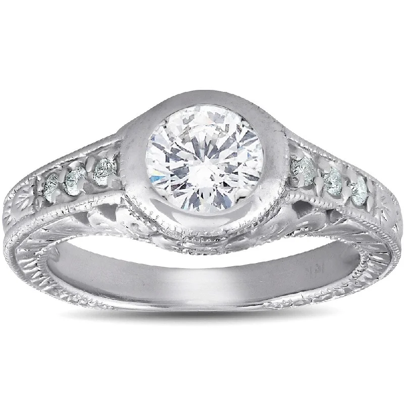 Women’s affordable diamond solitaire engagement ring-Pompeii3 14k White Gold 1 1/4 Ct TDW Diamond Vintage Engagement Ring Clarity Enhanced