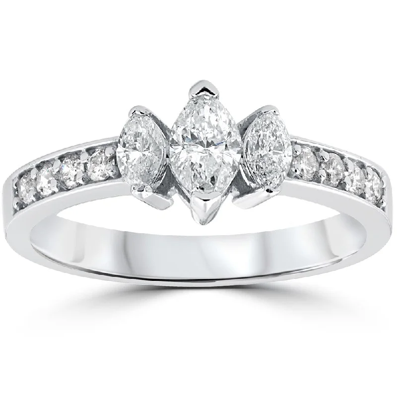 Women’s customized engagement ring-14k White Gold 1ct 3-Stone Marquise Diamond Engagement Ring