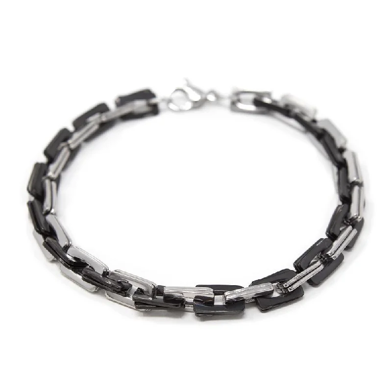 Women’s healing stone bracelet-Stainless Steel Two Tone Square Link Bracelet