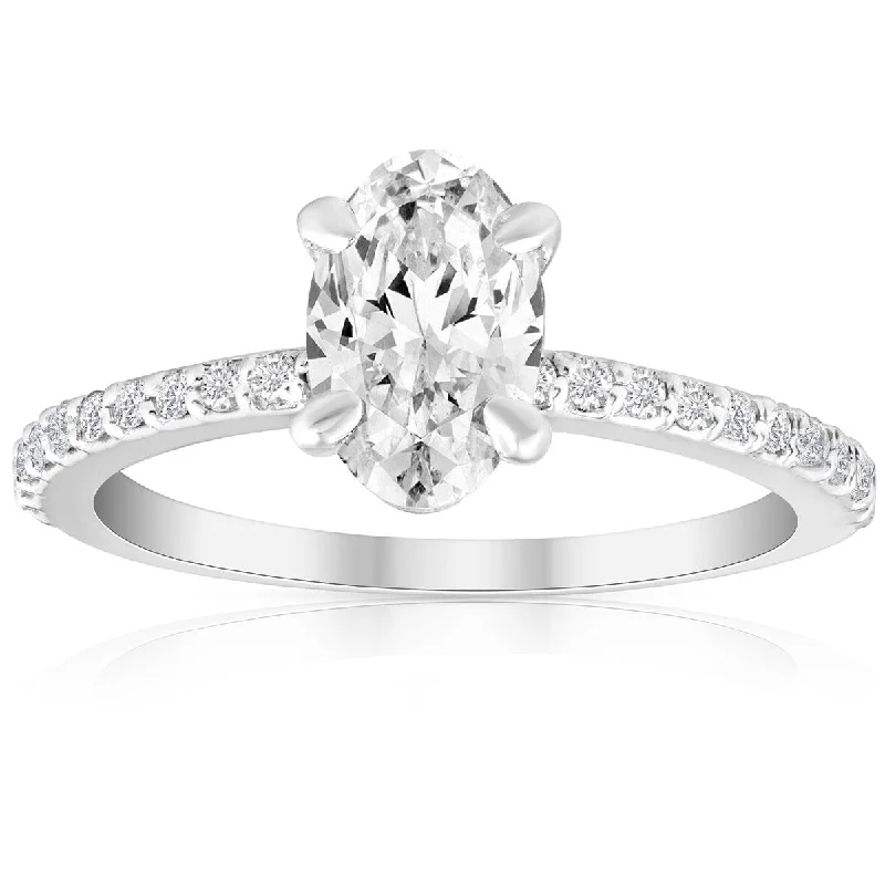 Women’s colored gemstone engagement ring-1.50Ct Oval Diamond Engagement Ring 14k White Gold Enhanced