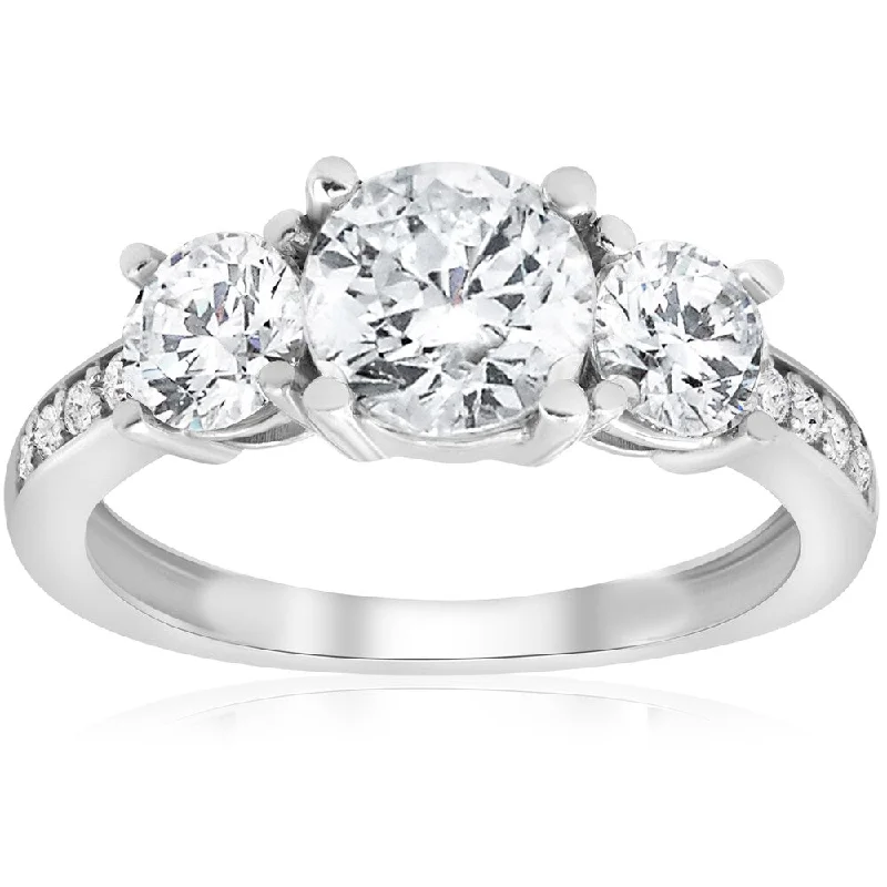 Women’s engagement ring with diamond accents-14K White Gold 1 3/4 ct TDW Diamond Three Stone Engagement Ring (J-K,I2-I3)