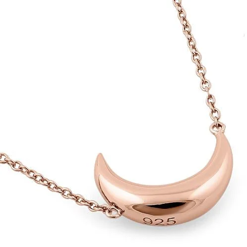 Women’s hand-crafted necklace-Sterling Silver Rose Gold Half Moon Necklace