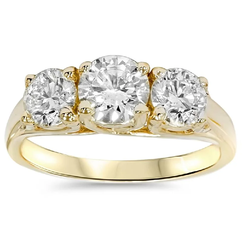 Women’s classic three-stone engagement ring-2ct Round Diamond 3-Stone Engagement Ring 14K Yellow Gold