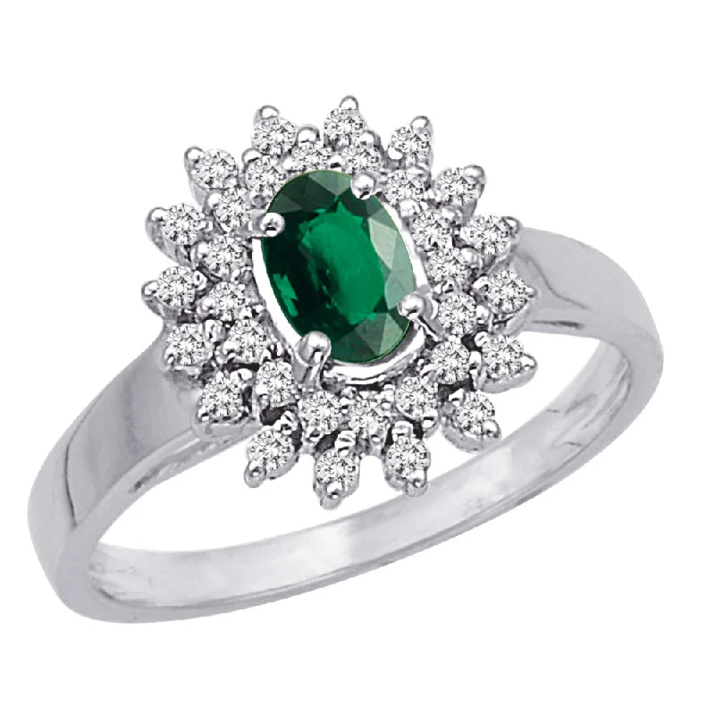 Women’s custom-designed engagement ring-Emerald and Diamond Flower Ring