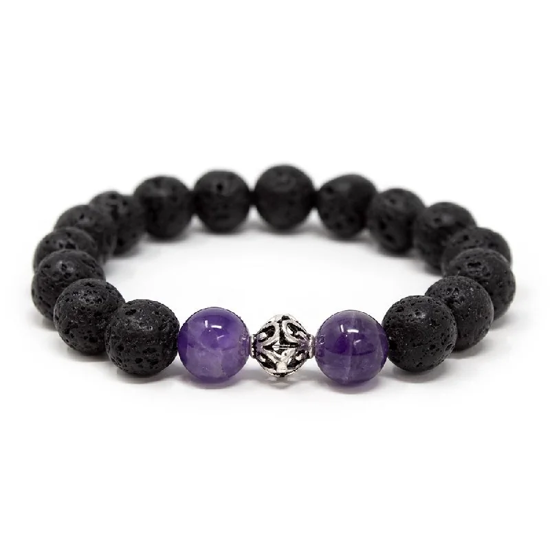 Women’s heart bracelet-Lava Rock/Amy Stretch Bracelet with 925 Sterling Silver Bead