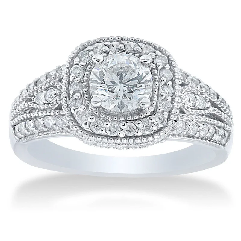 Women’s vintage-inspired engagement ring-14k White Gold 1 1/3ct TDW Diamond Vintage Engagement Ring