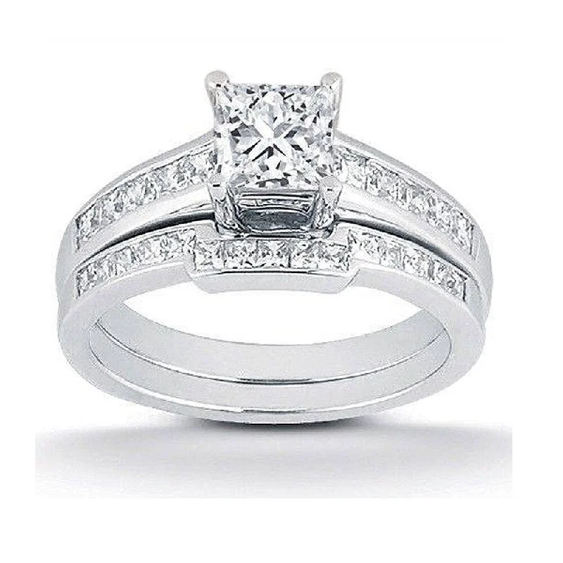 Women’s eternity engagement ring-1Ct Diamond Engagement Wedding Ring Set White Gold Princess Cut