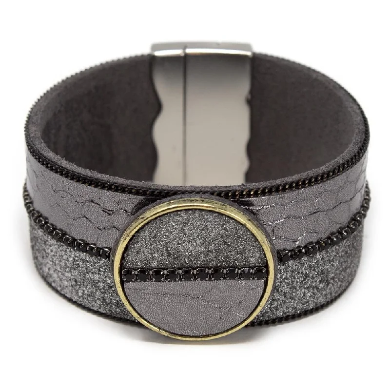 Women’s red string bracelet-Disc Station Leather Bracelet Snake Print Grey