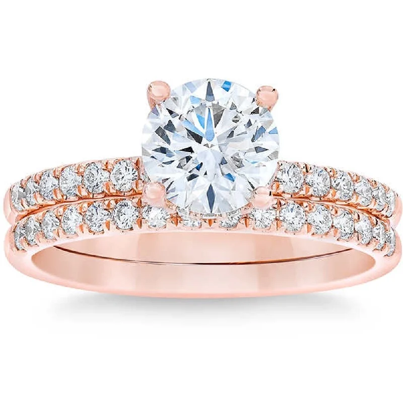 Women’s elegant engagement ring-Pompeii3 1 3/4 Ct Diamond Engagement Wedding Ring Set 14k Rose Gold (H/I,SI2/I1)