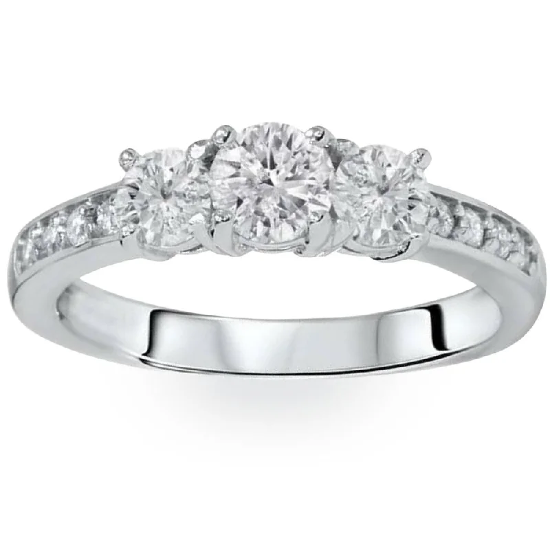 Women’s cushion cut engagement ring-1ct Diamond 3 Three Stone Engagement Ring 10K White Gold