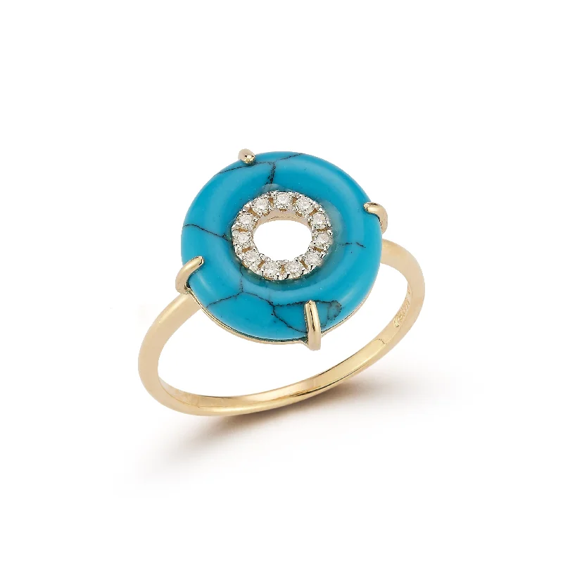 Women’s wedding ring sets-14kt Turquoise and Diamond Donut Ring