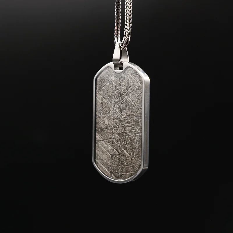 Women’s silver chain necklace-Meteorite Dog Tag