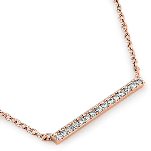 Women’s romantic gift necklace-Sterling Silver Rose Gold Bar CZ Necklace