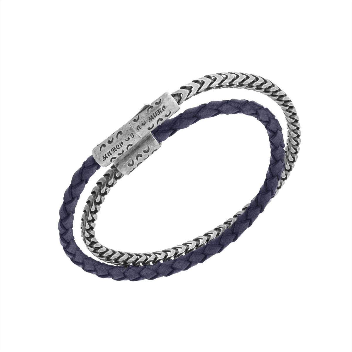 Women’s celestial bracelet-Marco Dal Maso Lash Double Wrap Recycled Oxidized Sterling Silver and Woven Blue Leather Bracelet