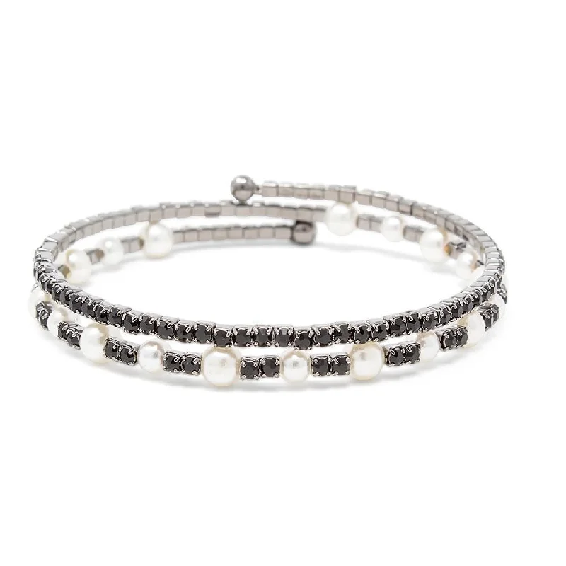 Women’s fashion bracelet-Crystals and Pearls Wrap Bracelet Black