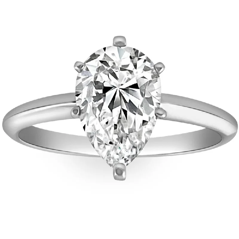 Women’s luxury solitaire engagement ring-2CT Platinum Pear Shape Diamond 6-Prong Solitaire Engagement Ring Lab Grown