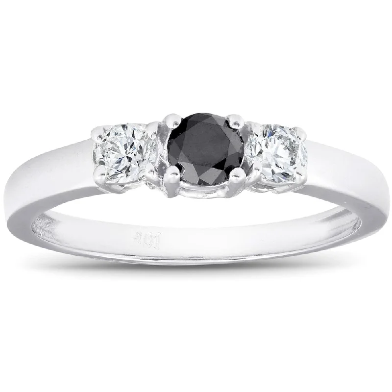 Women’s emerald engagement ring-1/2ct Black & White Diamond 3-Stone Engagement Ring 10K White Gold