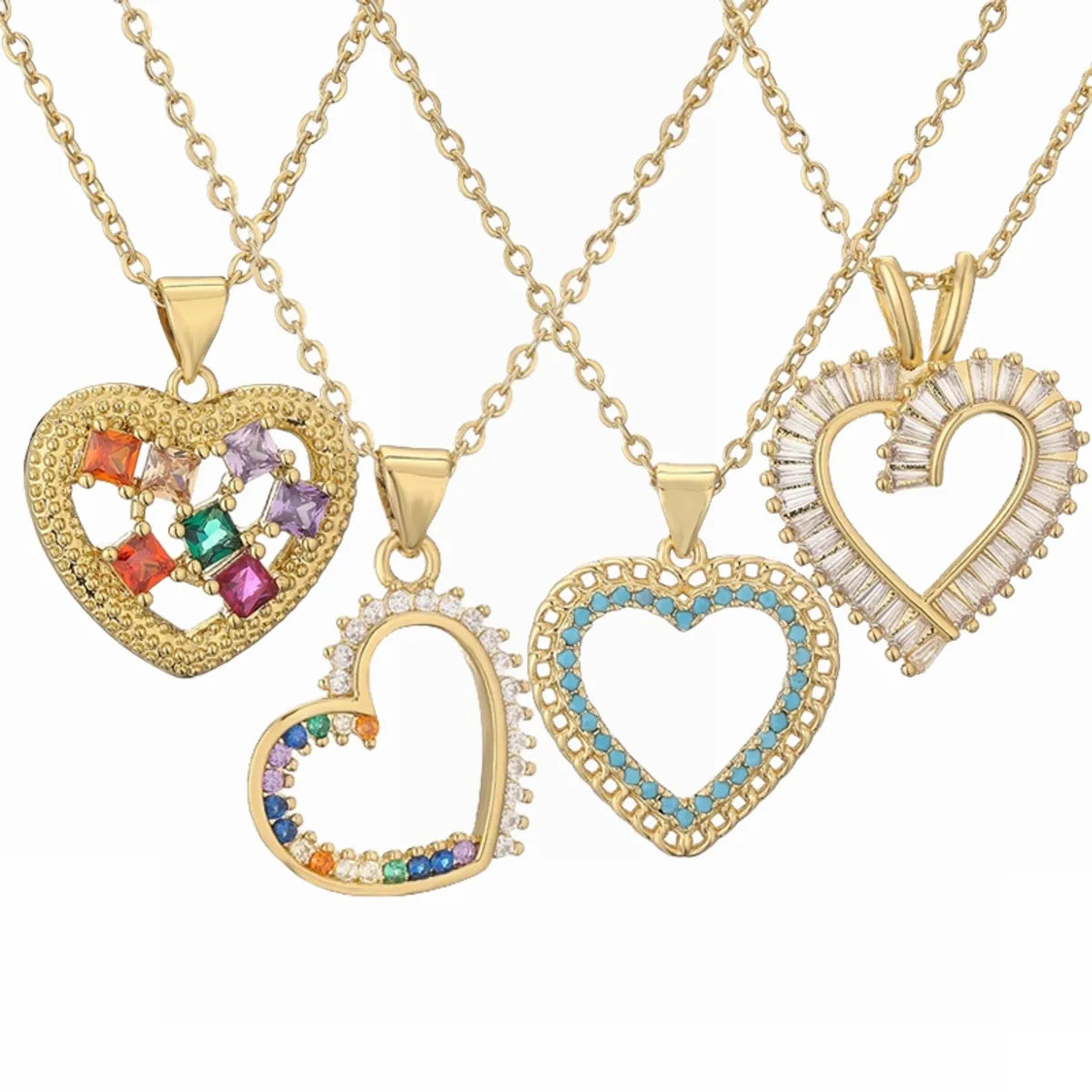 Women’s necklace with diamonds-Ig Style Simple Style Heart Shape Copper Plating Inlay Zircon Gold Plated Pendant Necklace