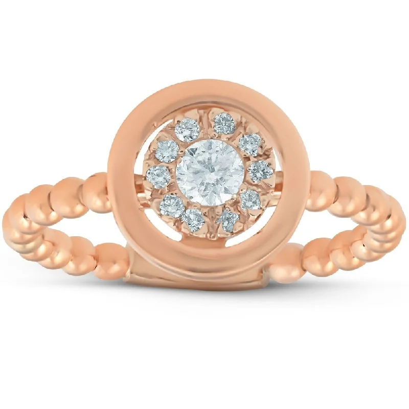 Women’s luxury solitaire engagement ring-18k Rose Gold .27CT Halo Diamond Round Engagement Ring