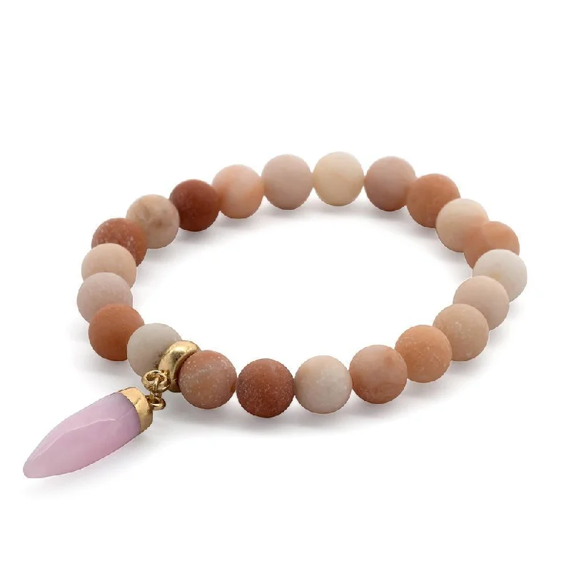 Women’s bohemian bracelet-Semi Precious Stone Stretch Bracelet with Icicle Peach