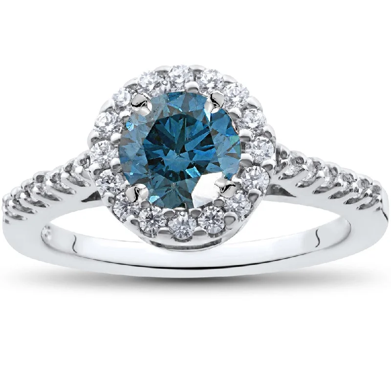 Women’s diamond and sapphire engagement ring-14K White Gold 1 1/2 ct TDW Blue Diamond Engagement Ring (Blue)