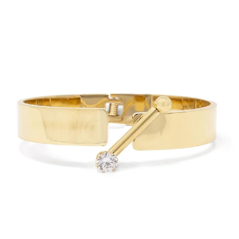 Women’s high-end bracelet-Stainless Steel Hinged Bracelet with Crystal Bar Gold Plated