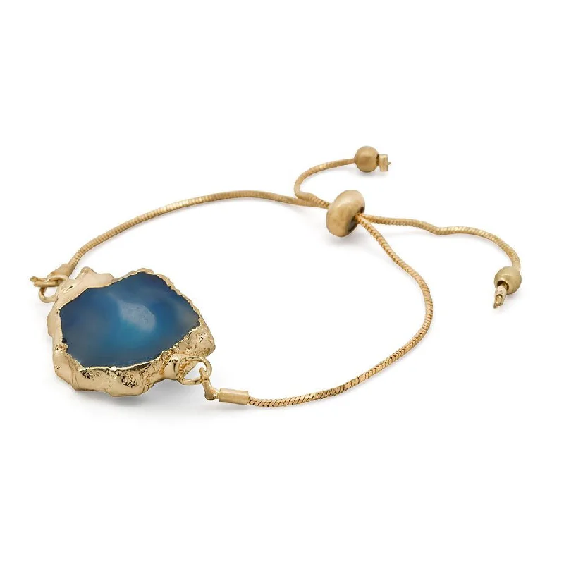 Women’s oval cuff bracelet-Blue Druzy Adjustable Bracelet Gold Tone