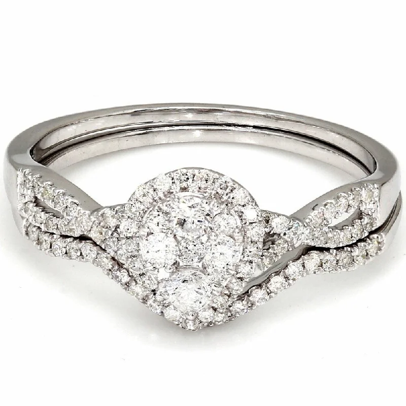 Women’s antique-style engagement ring-Pompeii3 10k White Gold .48 Ct. TDW Diamond Engagement Ring Pear Framed