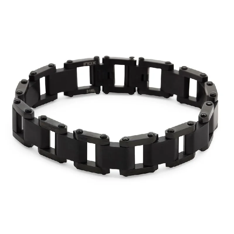 Women’s blue sapphire bracelet-Stainless Steel Black Ion Plated Matte Polished Bracelet