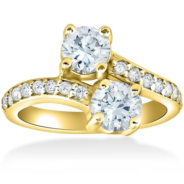 Women’s designer engagement ring-Pompeii3 14K Yellow Gold 2 ct TDW Diamond Two Stone Diamond Engagement Ring - White