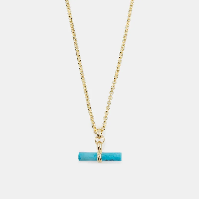 Women’s elegant necklace-Gold Turquoise T-Bar Necklace