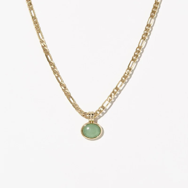 Women’s unique charm necklace-Small Design Sense Semi-precious Stone Green Aventurine Natural Stone Necklace Figaro Chain 18k Plating Titanium Steel Sweater Chain