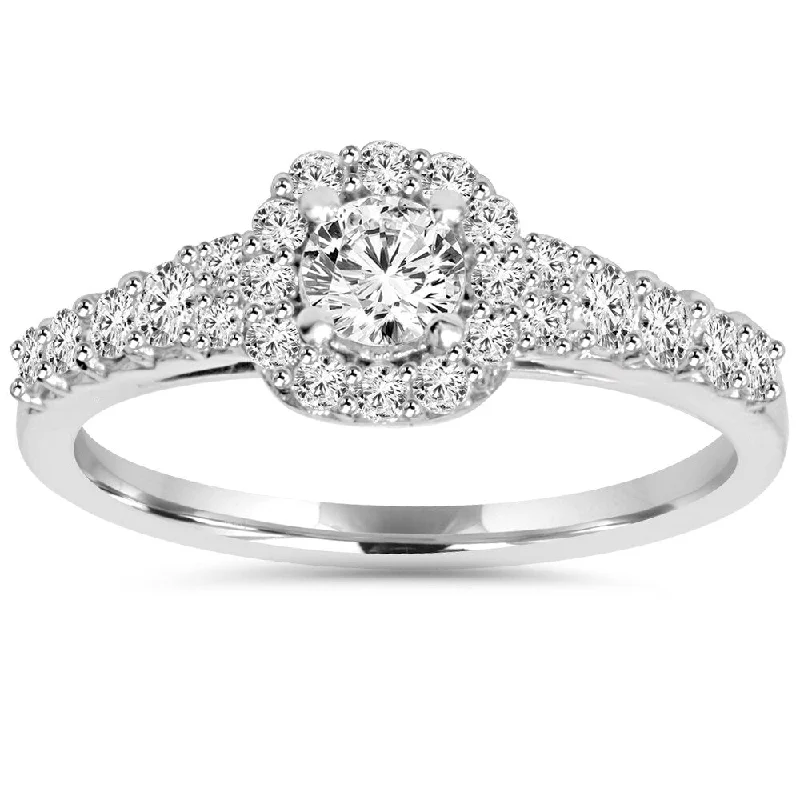 Women’s engagement ring with diamond accents-14k White Gold 3/4ct TDW Diamond Halo Engagement Ring