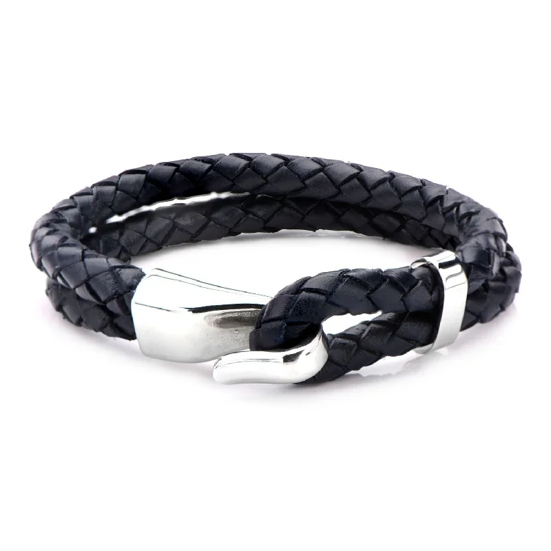 Women’s diamond bracelet-Stainless Steel Double Braided Bracelet Navy