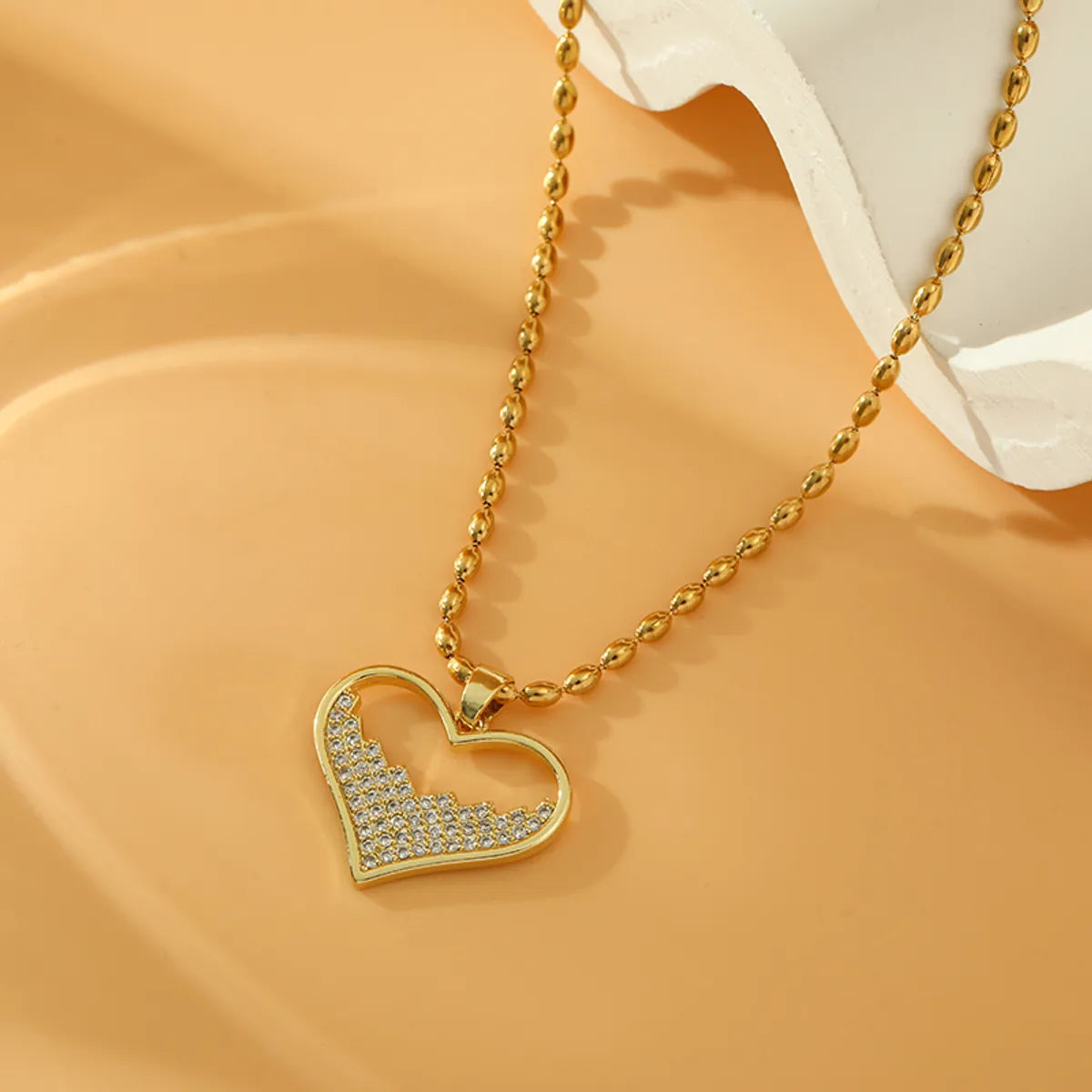 Women’s elegant drop necklace-Stainless Steel Copper 18K Gold Plated Sweet Heart Shape Inlay Zircon Pendant Necklace